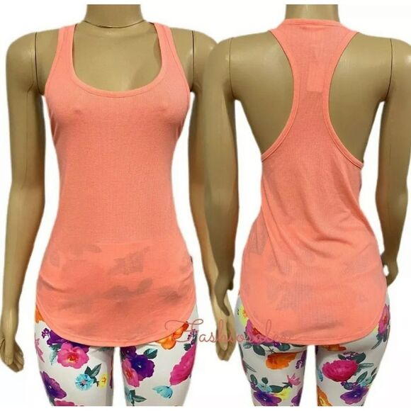 Victoria’s Secret PINK Ribbed Racerback soft tank top Coral orange - Picture 3 of 4